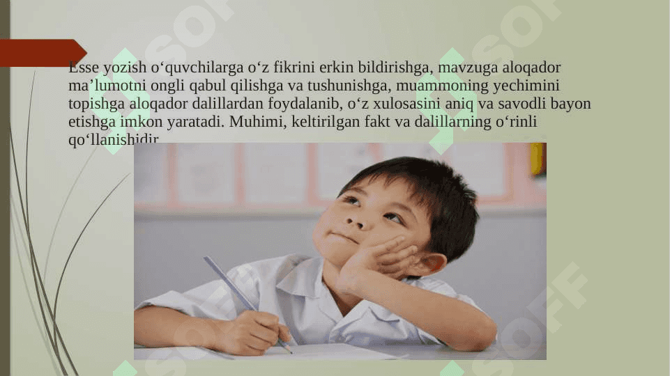 Essening òziga xos xususiyatlari , essening yoziwdagi talablar. 5