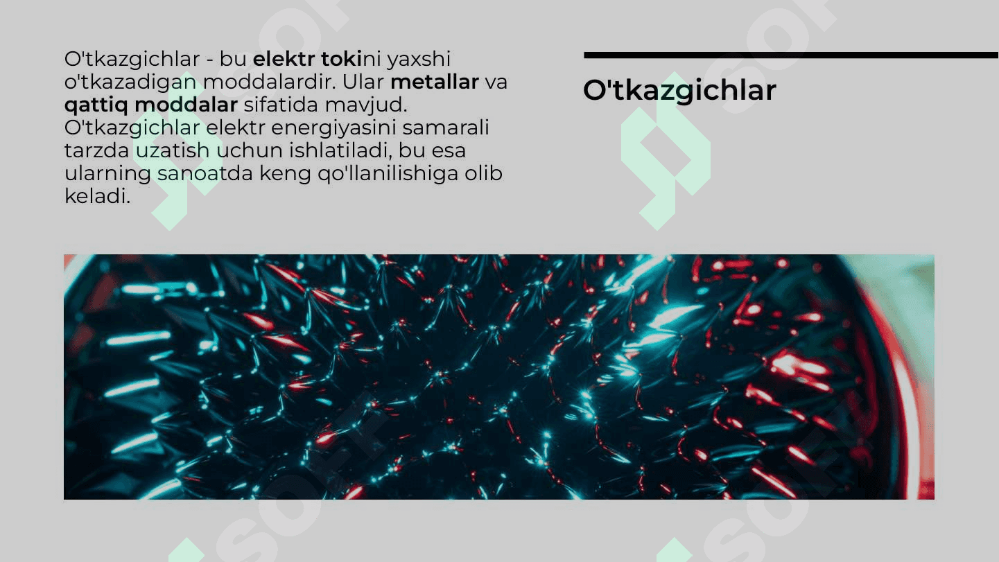 Elektr xossalariga ko‘ra modda turlari O‘tkazgichlar, yarimo‘tkazgichlar, dielektriklar. Dielektriklarning  qutblanishi. Kondensator 3