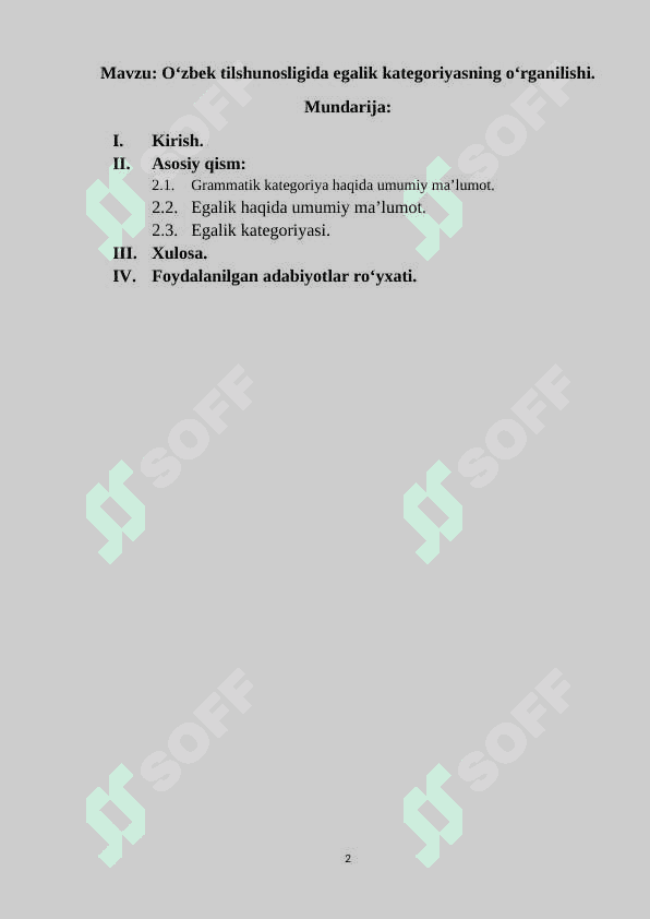 O'zbek tilshunosligida egalik kategoriyasining o'rganilishi KURS iSHI 2