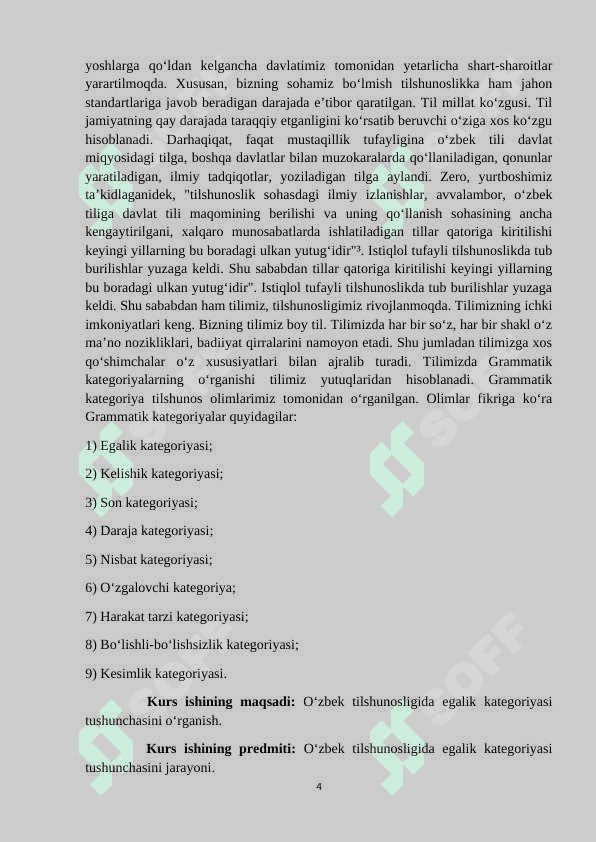 O'zbek tilshunosligida egalik kategoriyasining o'rganilishi KURS iSHI 4