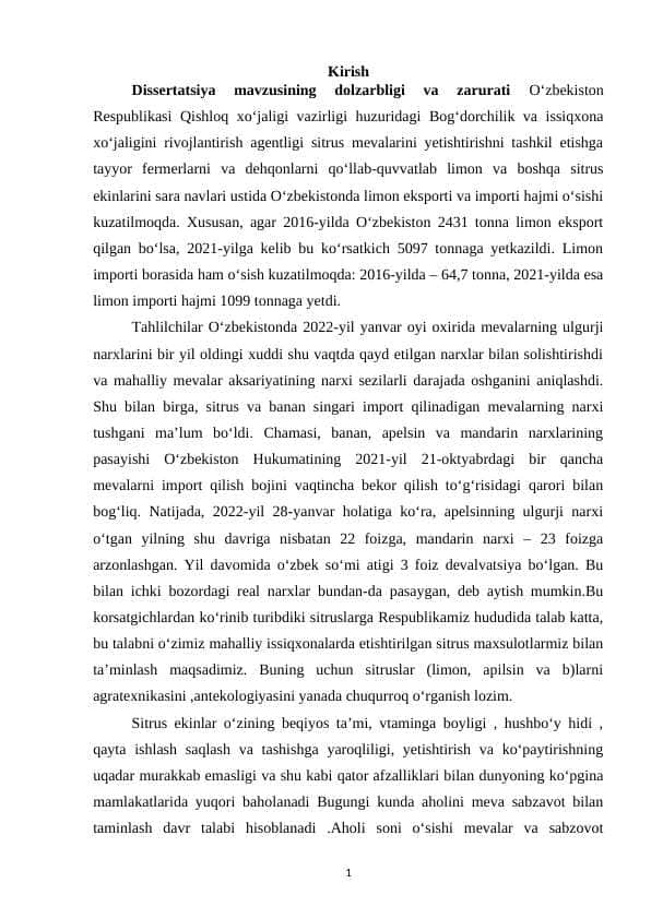Sitrus o‘simliklarning geografik tarqalish 1
