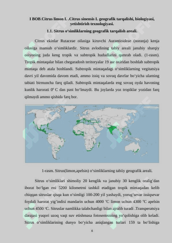 Sitrus o‘simliklarning geografik tarqalish 6