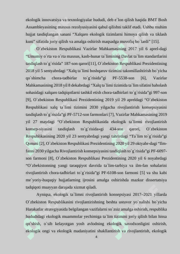 BOSHLANG`IСH SINF O`QUVСHILARINI KOMPЕTЕNSIYAVIY YONDASHUVLAR ASOSIDA BARQAROR ЕKOLOGIK MADANIYATINI RIVOJLANTIRISH 4