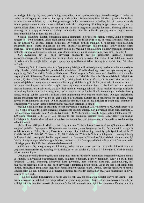 Yoshlik, yetuklik va keksalik davrining psixologik xususiyatlari 4