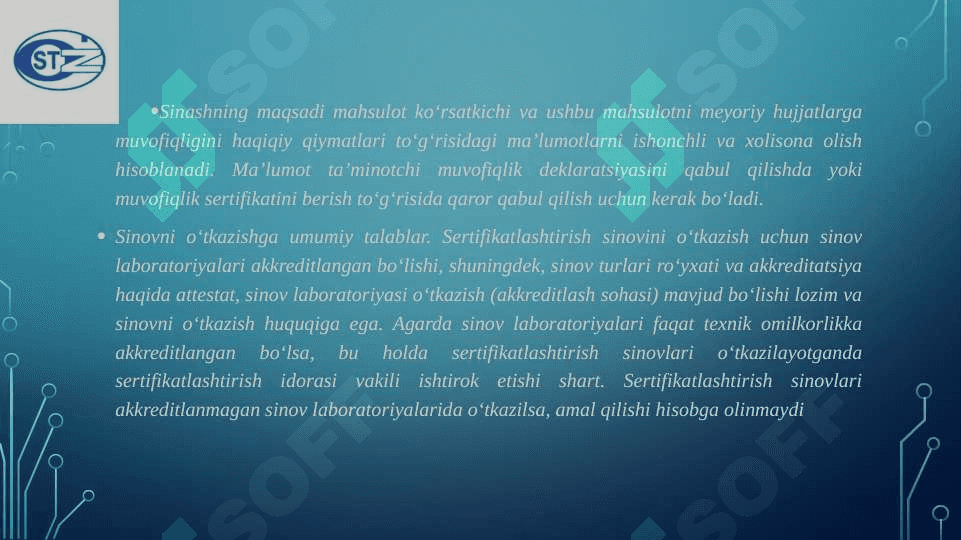 Muvofiqlikni tasdiqlash va baholash uchun mahsulotni sinash 2