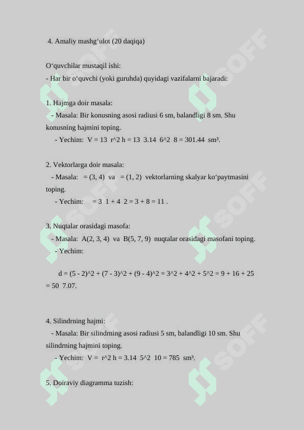 Amaliy mashqlar yechish ( Dars ishlanma ) 4