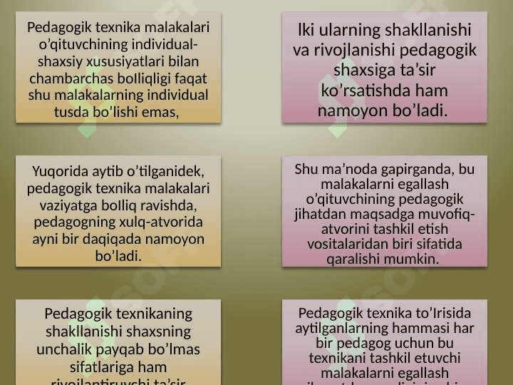 PEDAGOGIK TEXNIKANI SHAKLLANTIRISH USLUBLARI 8