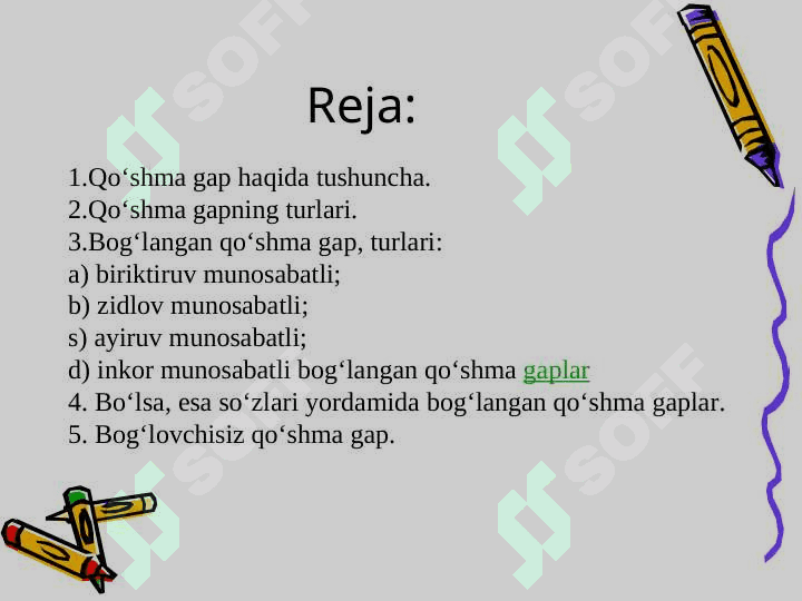 QO‘SHMA GAPNING TA’RIFI VA TASNIFI 2