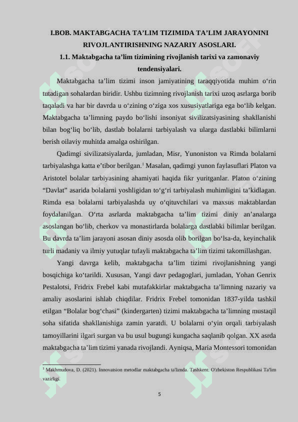 MAKTABGACHA  TA’LIM   TASHKILOTLARIDA  TA’LIM JARAYONINI  RIVOJLANTIRISH  USLUBIYATI. 5