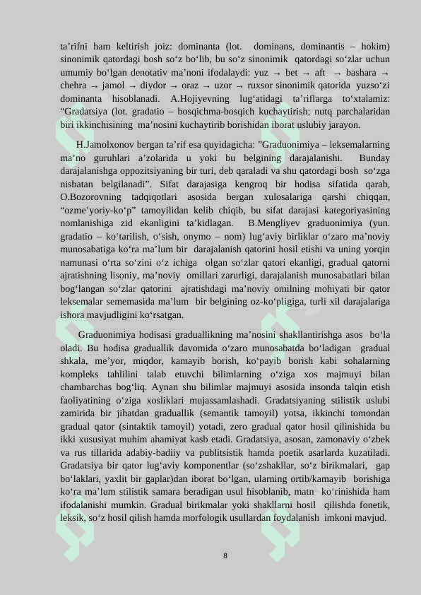 O’zbek tilshunosligida graduonimiya hodisasining ilmiy tadqiqi 8