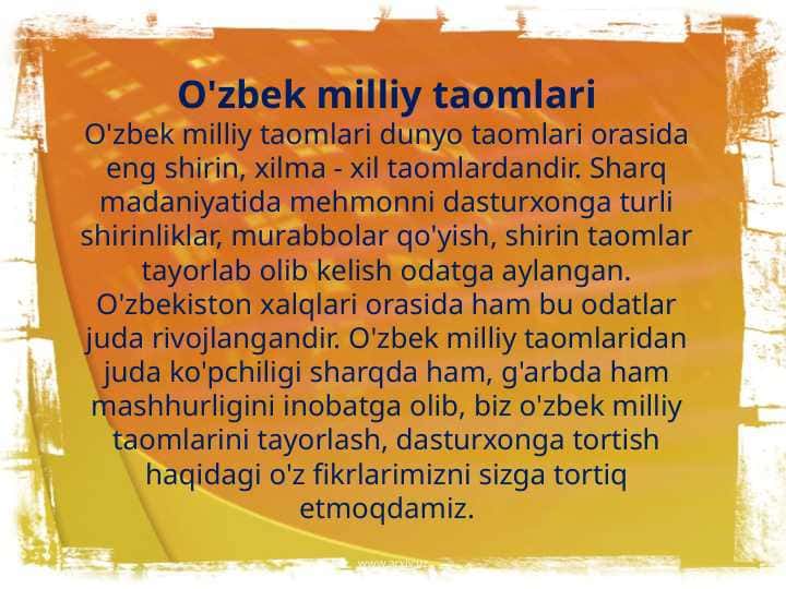 O'zbek milliy taomlari