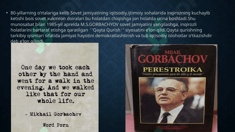 Qayta qurish’ yillarida o’zbekistondagi ijtimoiy-siyosiy vaziyatlar. 4