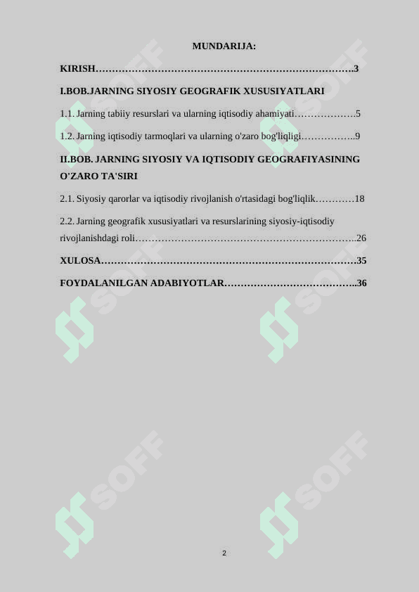 JARNING SIYOSIY, IQTISODIY, IJTIMOIY GEOGRAFIK XUSUSIYATLARI 2