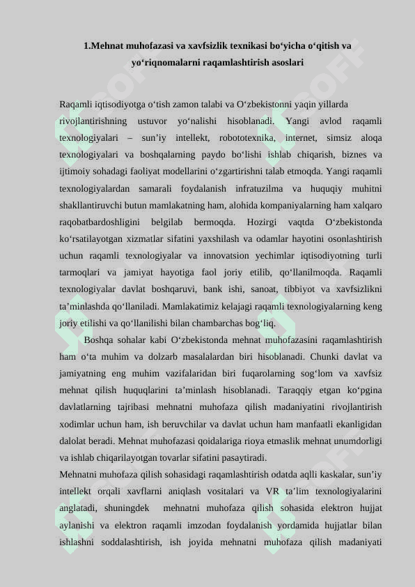 MEHNATNI MUHOFAZA QILISHNING ZAMONAVIY TEHNIKA TEXNOLOGIYALARI 2