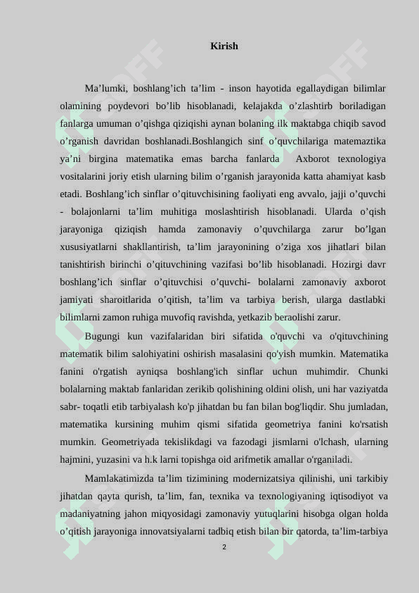 Boshlangʻich sinflarda kesmani teng bo'laklarga bolish mavzusini o'qitish metodikasi 2