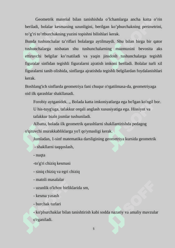 Boshlangʻich sinflarda kesmani teng bo'laklarga bolish mavzusini o'qitish metodikasi 5