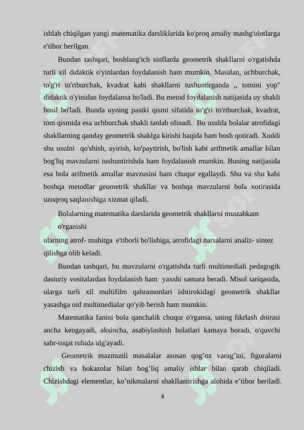 Boshlangʻich sinflarda kesmani teng bo'laklarga bolish mavzusini o'qitish metodikasi 8