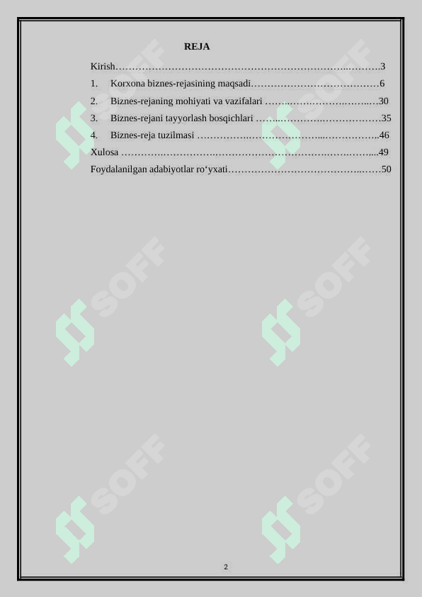 Korxonaning biznes rejasi kurs ishi 2