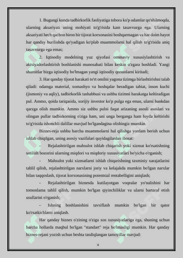 Korxonaning biznes rejasi kurs ishi 4