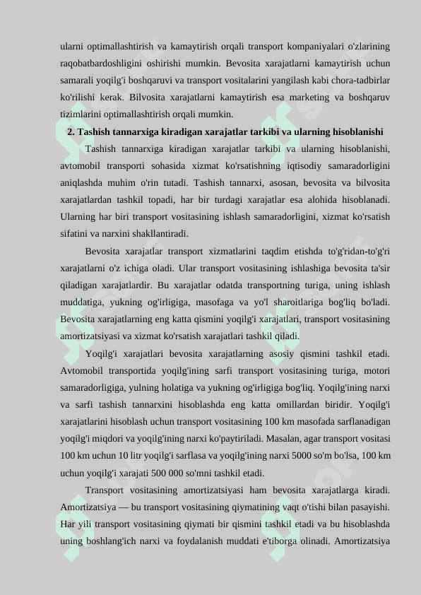 Avtomobil transportida tashish tannarhiga kiradigan xarajatlar tarkibi va hisobi 4