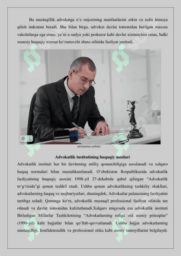 Advokat majburiyatlarining tavsifi 3