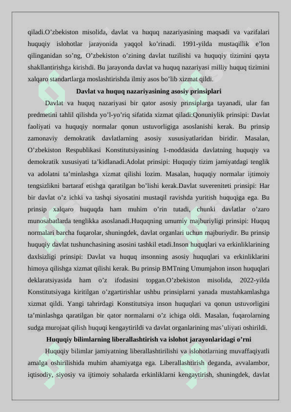 Davlat va jamiyat hayotining barcha sohalarini liberallashtirish, isloh qilish va modernizatsiyalashda davlat va huquq nazariyasi fanining ro’li 25 4
