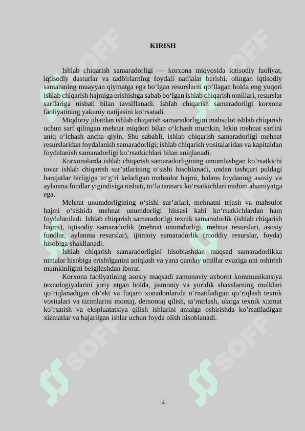 Ishlab chiqarish samaradorligi - korxona faoliyatining  asosiy ko’rsatkichi sifatida 4