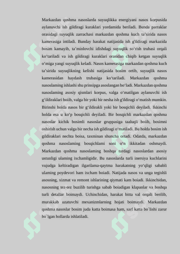 Markazdan qochma nasoslar. 2