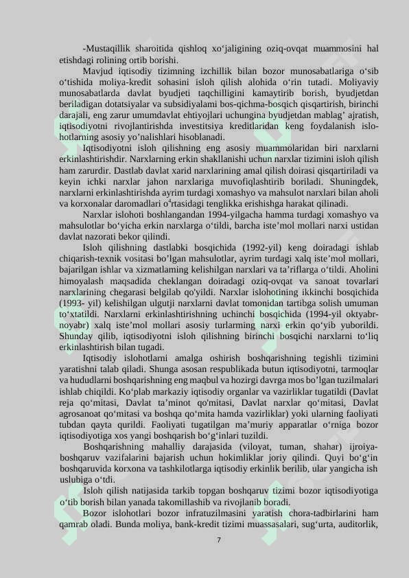 Bozor Islohotlari mohiyati va o'tish davrdagi o'ziga xos xususiyatlari 7