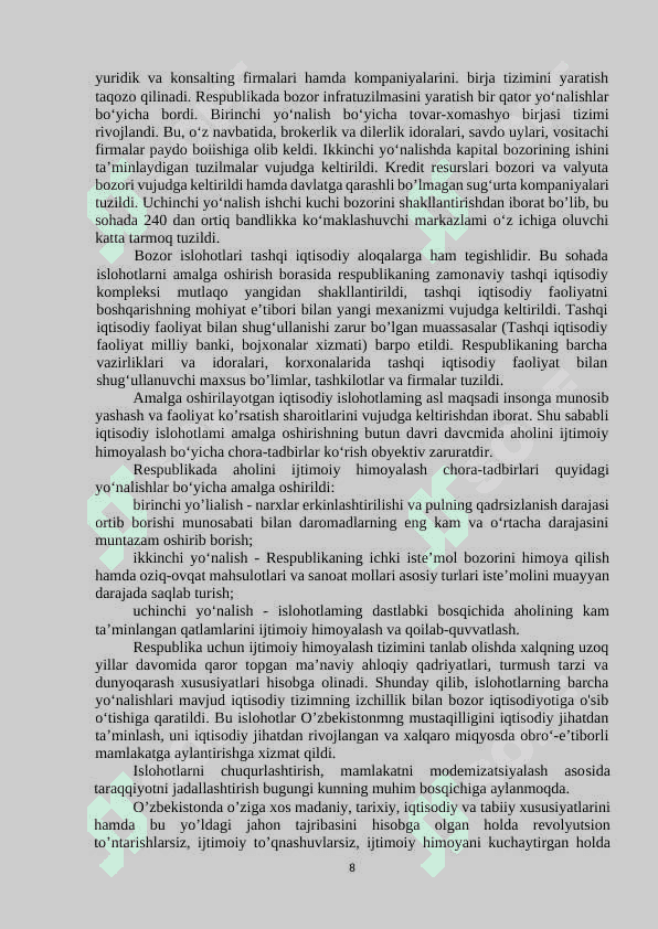 Bozor Islohotlari mohiyati va o'tish davrdagi o'ziga xos xususiyatlari 8