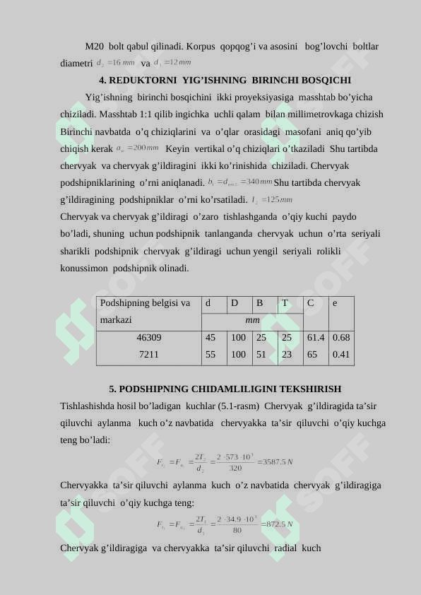 BIR POG’ONALI  CHERVYAKLI REDUKTORLI YURITMANI HISOBLASH  VA LOYIHALASH 8