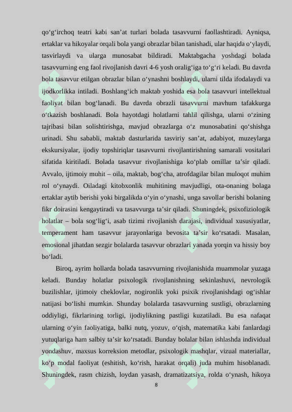 Psixologik kamchiligi boʻlgan bolalarda tasavvurning buzilishi 8