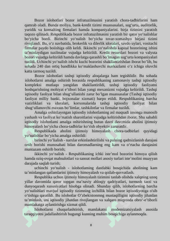 Bozor islohotlari mohiyati va o'tish davrdagi o'ziga xos xususiyatlari 8