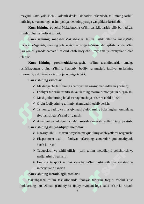 MAKTABGACHA TA’LIM TASHKILOTLARIDA MASHG‘ULOT (FAOLIYAT) TURLARI 4