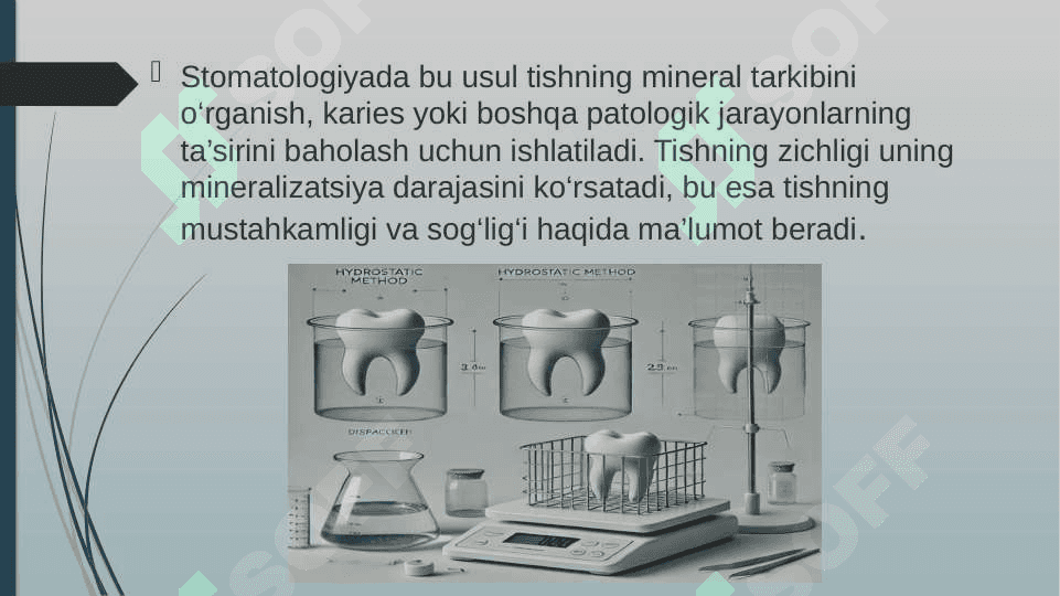 Tishning zichligini gidrostatik tortish usulida aniqlash 3