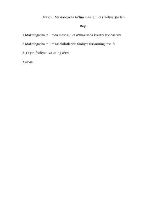 Maktabgacha ta’lim mashg‘ulot (faoliyat)turlari 1
