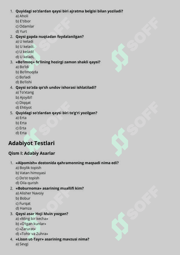 Ona tili va adabiyoti test 2