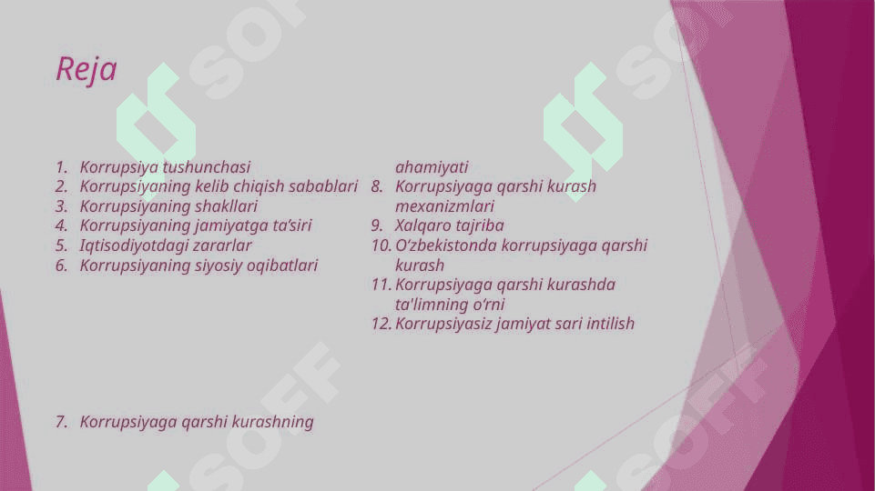 korrupsiyaning mohiyati, oqibatlari va unga qarshi kurash mexanizmlari mavzusida slayd 2