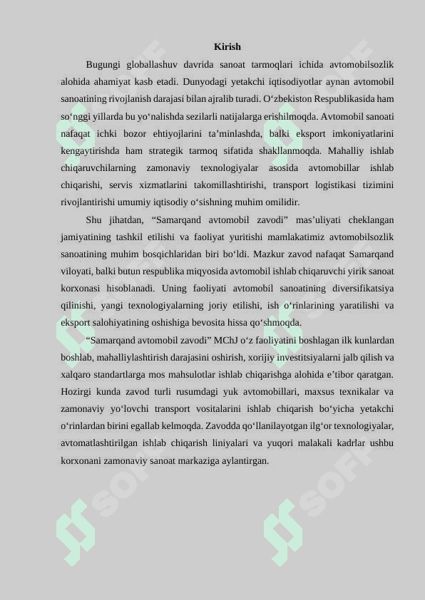 “Samarqand avtomobil zavodi” MChJning umumiy ma’lumotlari va statistik ko‘rsatkichlari 2