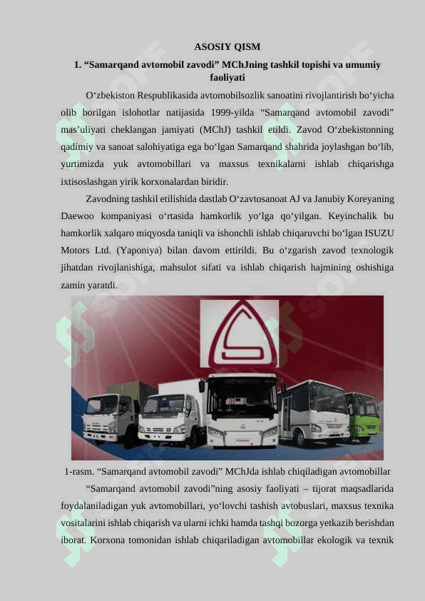 “Samarqand avtomobil zavodi” MChJning umumiy ma’lumotlari va statistik ko‘rsatkichlari 3
