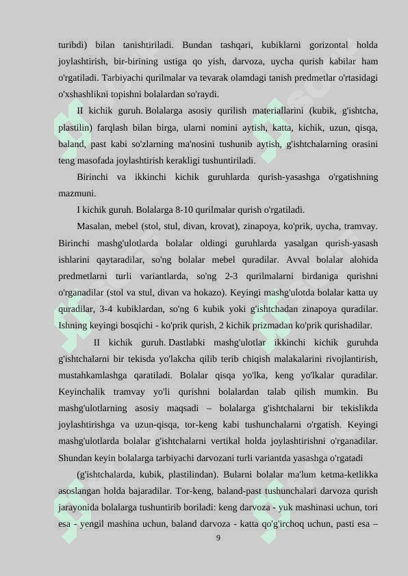 KICHIK VA O’RTA GURUHLARDA QURILISH VA KONSTRUKSIYALASH BO’YICHA FAOLIYATLARNI LOYIHALASHTIRISH. 8
