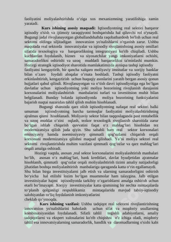 IQTISODIYOTNING REAL SEKTORI VA KORXONALARNING IQTISODIY SAMARADORLIGINI OSHIRISH KURS ISHI 5