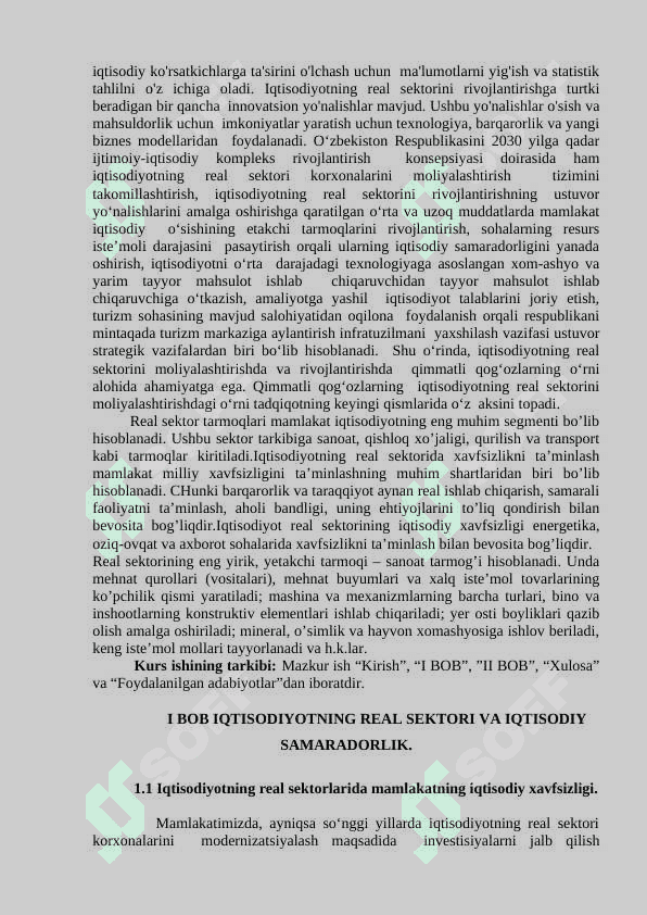 IQTISODIYOTNING REAL SEKTORI VA KORXONALARNING IQTISODIY SAMARADORLIGINI OSHIRISH KURS ISHI 6