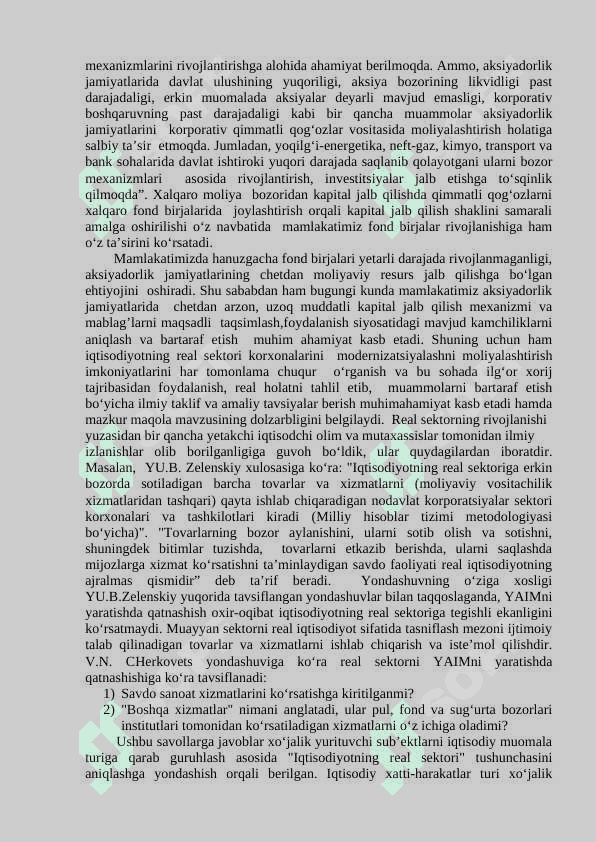 IQTISODIYOTNING REAL SEKTORI VA KORXONALARNING IQTISODIY SAMARADORLIGINI OSHIRISH KURS ISHI 7