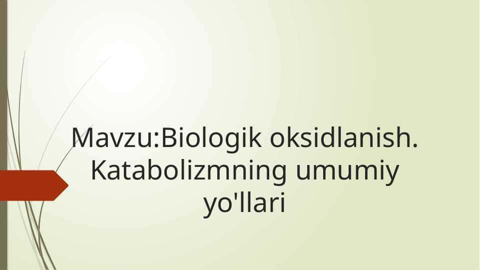 Biologik oksidlanish. Katabolizmning umumiy yo'llari 1