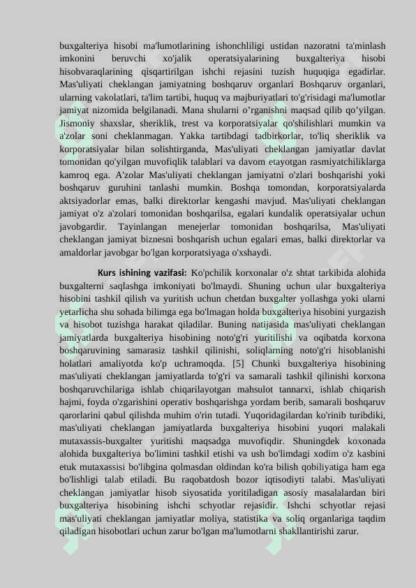 MAS’ULIYATI CHEKLANGAN VA QO’SHIMCHA MAS’ULIYATLI JAMIYATLARNING TASHKILIY IQTISODIY ASOSLARI KURS ISHI 5