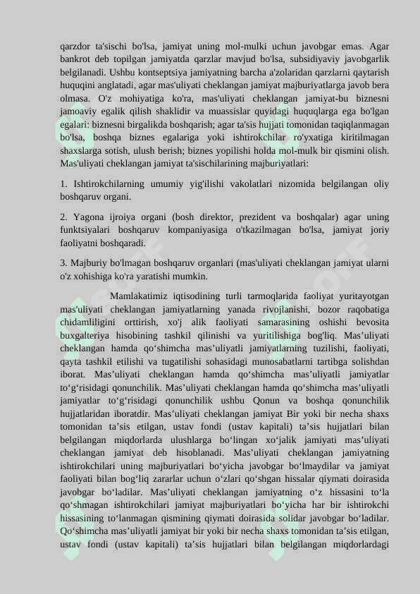 MAS’ULIYATI CHEKLANGAN VA QO’SHIMCHA MAS’ULIYATLI JAMIYATLARNING TASHKILIY IQTISODIY ASOSLARI KURS ISHI 7