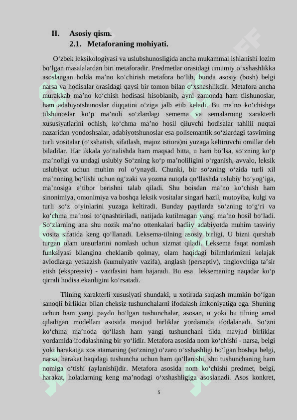 Metaforaning badiiy san’at hosil qilish xususiyatlari KURS ISHI 5