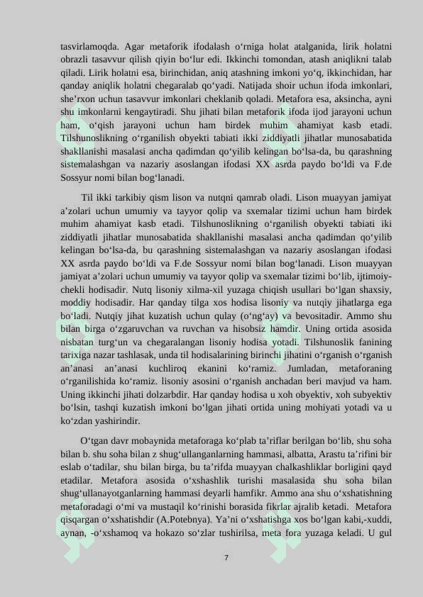 Metaforaning badiiy san’at hosil qilish xususiyatlari KURS ISHI 7