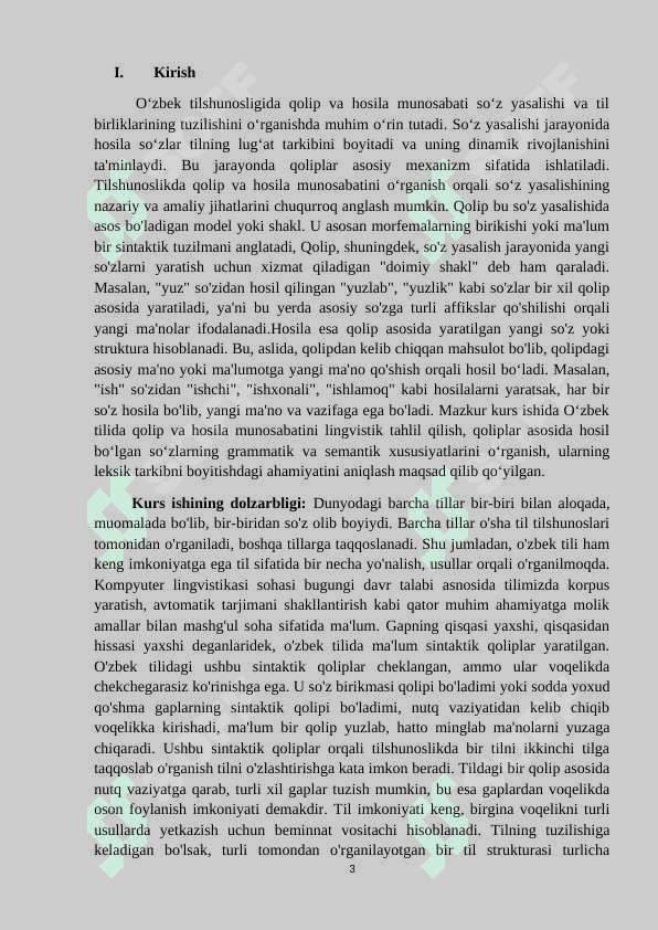 O’zbek tilshunosligida qolip va hosila munosabati talqini Kurs ishi 3